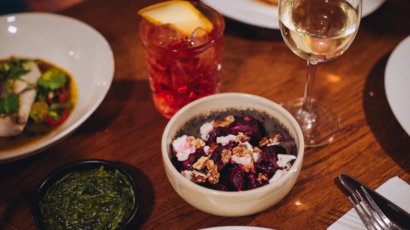 Jazz brunch at The Rose and Crown, featuring wine, negroni and starters.